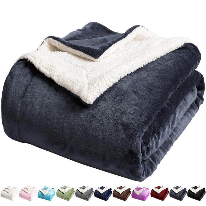 LBRO2M Sherpa Fleece Bed Blanket Queen Size Super Soft Fuzzy Plush Warm Cozy Fluffy Microfiber Couch Throw Velvet Double Reversible Luxurious Blankets,Dark Grey - Image 1